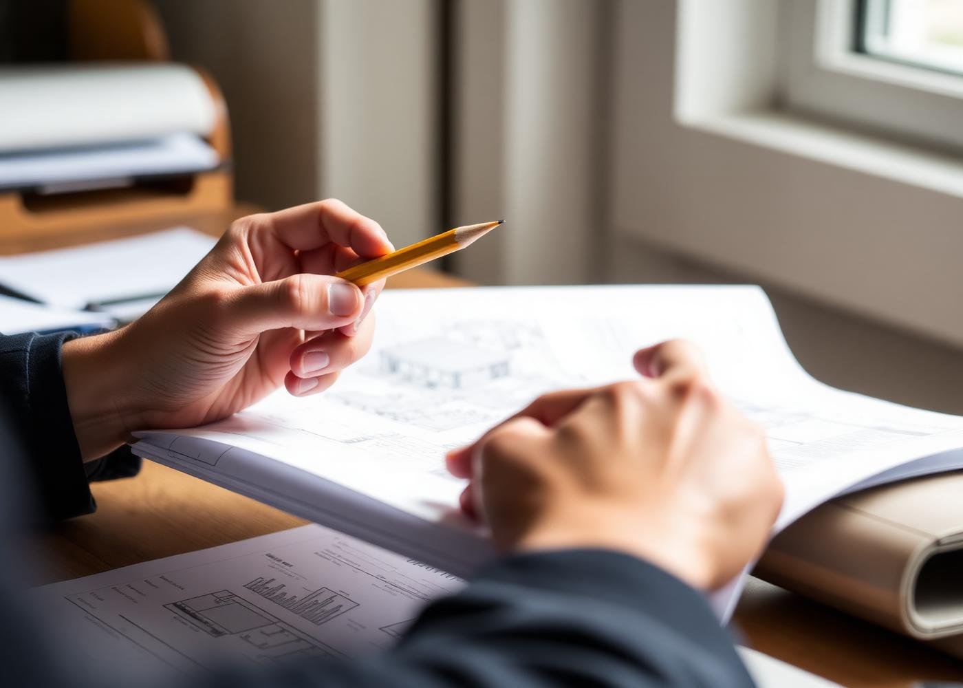 Engineer reviewing a structural blueprint